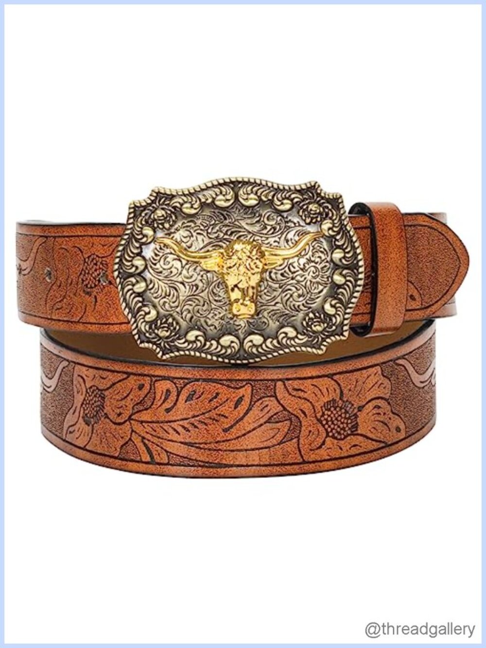 Western PU Leather Belt Cowboy Cowgirl Engraved Buckle Unisex